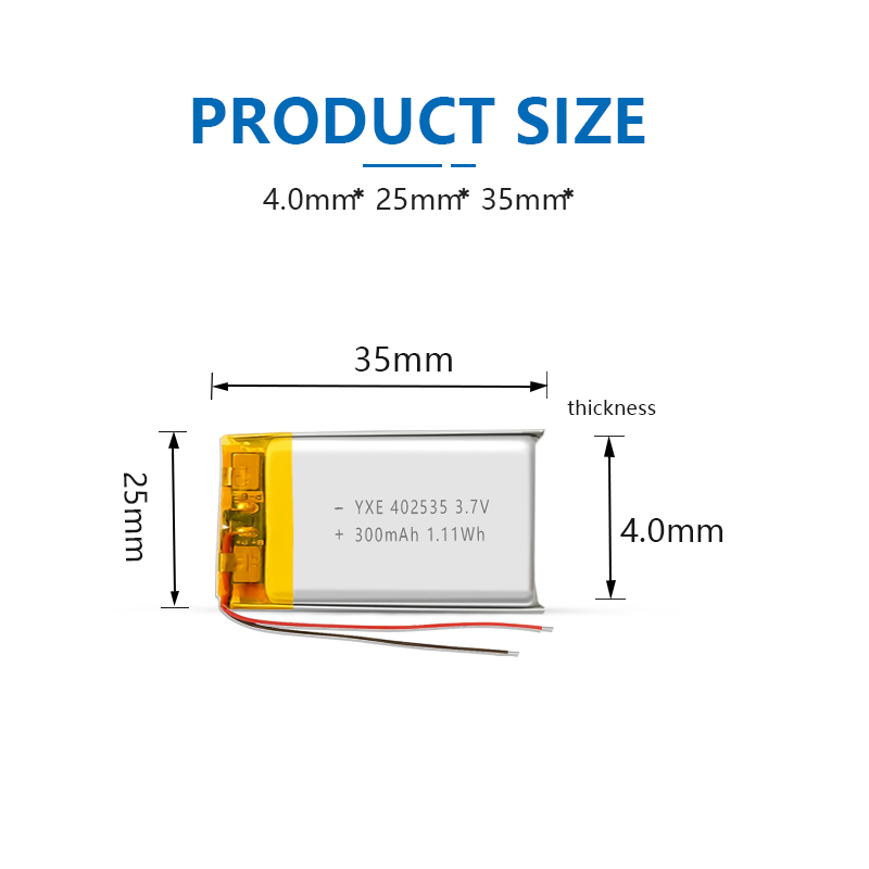 3.7 V Li-ion Battery 402535-300mah